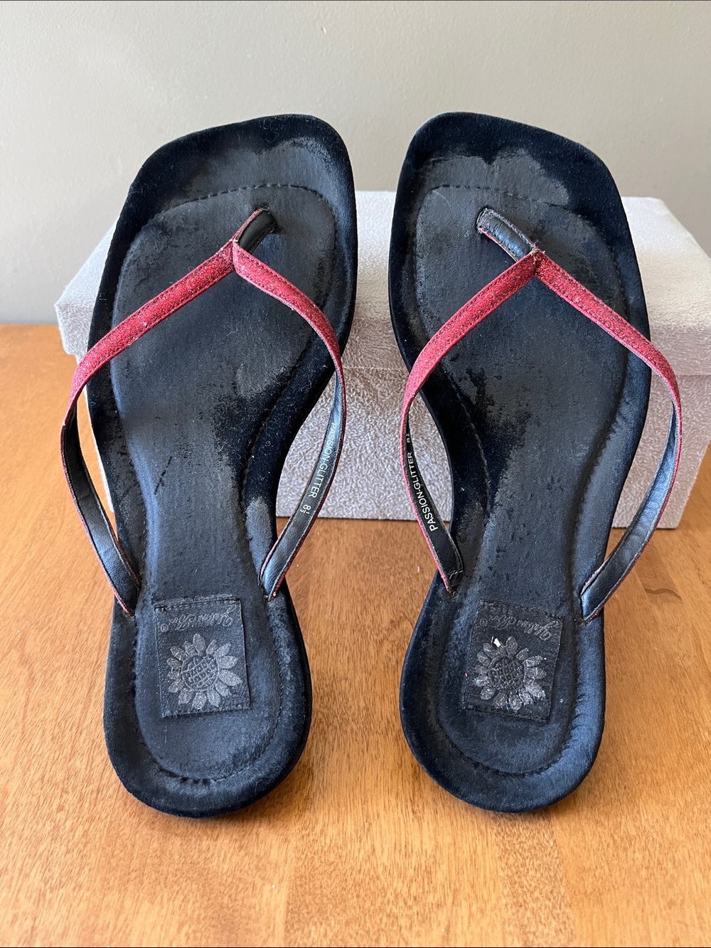 Yellow Box- Passion-Glitter Black Suede  Sandals with Red Straps - Women